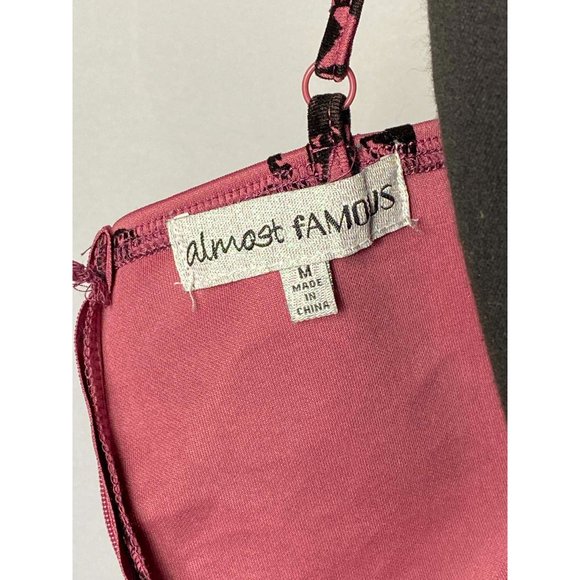 Almost Famous Cocktail Dress Pink Mauve Black Velvet Pattern with Straps Size M - Picture 5 of 5